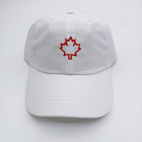 White Cap with Red Maple Leaf Embroidery - Picture 1 of 4